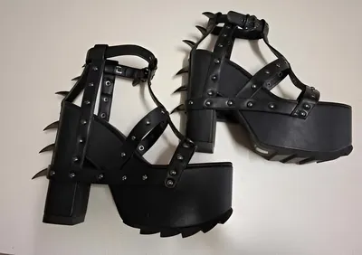 Fan All Flames Predator Platform Heels Black Vegan Leather Size 11
