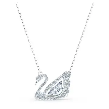 Swan necklace, Dancing swan, White, Rhodium plated