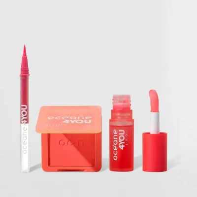 Kit Blush Cremoso Pêssego + Caneta Delineadora Rosa + Mini Lip Oil 4you (3 Produtos)