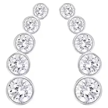 Harley ear cuffs, Round cut, White, Rhodium plated
