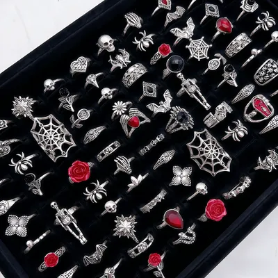 20 piezas Conjunto de anillos vintage de araña y calavera punk, adecuado para mujeres y hombres, estilos mixtos, estilo gótico oscuro, adecuado para Halloween, fiestas y festivales