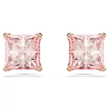 Stilla stud earrings, Square cut, Pink, 18K rose gold finish