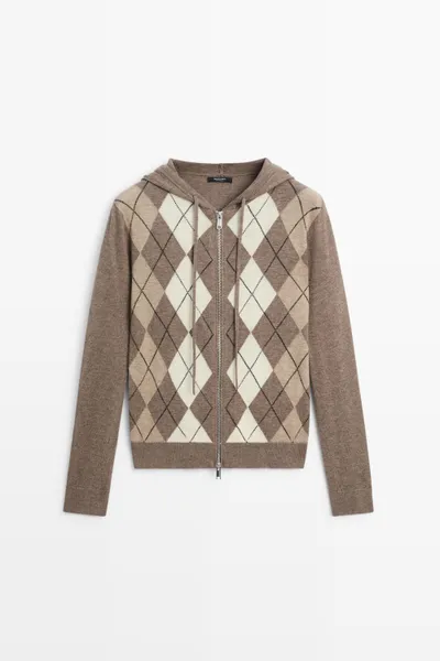 Hooded zip-up knit cardigan