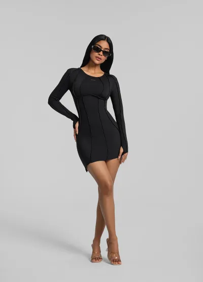 Curved Stitching Mini Dress