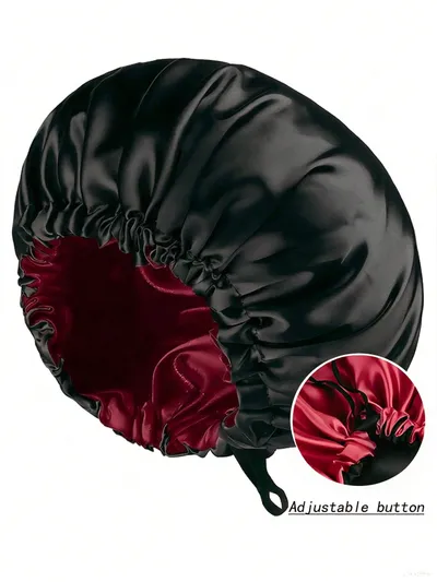 1 pieza Gorro de dormir de satén reversible con botón ajustable, envoltura de cabello de seda reversible adecuada para cabello rizado, diadema para el cuidado del cabello por la noche