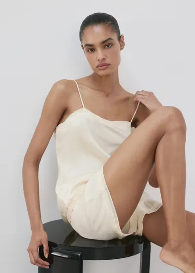 Satin-Pyjama-Top mit Spitze