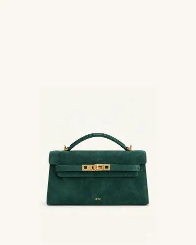 Noor Faux Suede Top Handle Bag - Forest Green