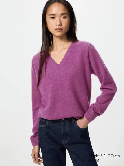 Womens 100% Cashmere V Neck Jumper | UNIQLO HU
