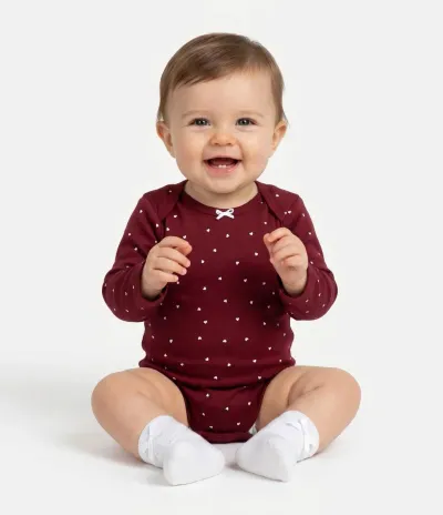 Body Infantil com Estampa de Mini Corações - Tam 0 a 18 meses Vermelho
