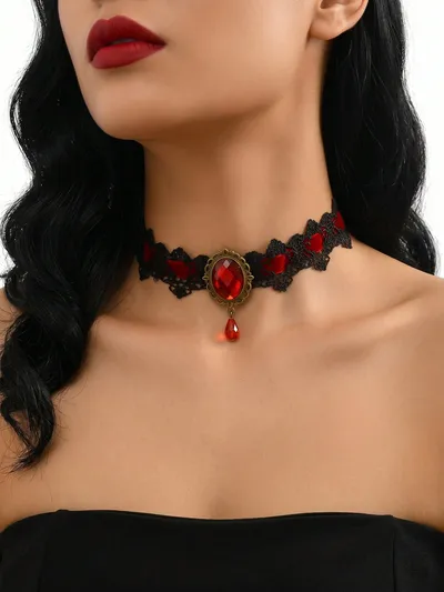 1 pieza Collar de clavícula de encaje minimalista de estilo gótico vampiro para fiesta de disfraces de Halloween para mujer