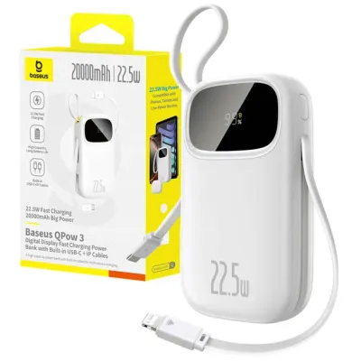 Powerbank Baseus 20000mah 22.5w Z Kablami Usb-c Lightning Szybkie Ładowanie