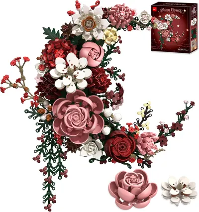 Botanicals Pink Moon Flower Building Set, Compatible with Lego