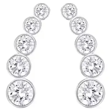 Harley ear cuffs, Round cut, White, Rhodium plated