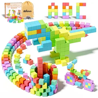 Apluses Magnetische Bausteine 42-Teiliges, Magnetbausteine Kinder ab 3 Jahre, Montessori Magnetwürfel, Kreatives Lernspielzeug für Jungen Mädchen, Sensorik Bausteine mit Tragetasche