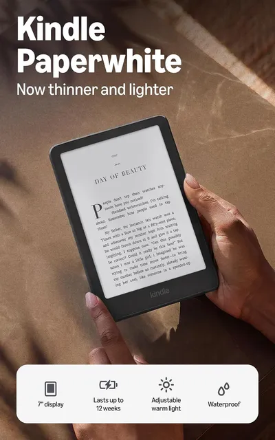 Amazon Kindle Paperwhite 16GB (newest model), Now thinner and lighter, 7" display, warm light, Graphite