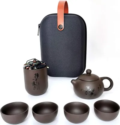 Chinese Tea Set Handmade Portable Tea Set,Purple Clay Kungfu Tea Set,Travel Tea Set,Kung Fu Tea Set,Tea Pot Set Porcelain Teapot & Teacups with Travel Bag for Travel,Home,Office,Outdoor