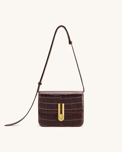 Evania Lock Shoulder Bag - Burgundy Croc