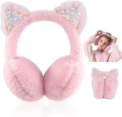 Winter Ear Muffs, Kids Plush Earmuffs, Foldable Ear Warmer Fluffy Fleece Fabric Ear Cover Thermal Earmuffs, Cute Ear Muffs Ear Warmer For Girls Boys (Pink)