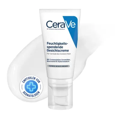 CeraVe Feuchtigkeitsspendende Gesichtscreme: hydratisierende Gesichtspflege mit Hyaluron, Niacinamid und Ceramiden für normale bis trockene Haut