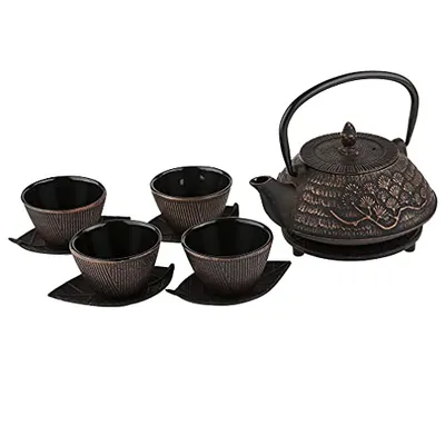 lachineuse – Juego de té de Hierro Fundido, Flores de Cerezo, 1 Tetera, 4 Tazas de Hierro Fundido y Filtro infusor, Capacidad 0,8 L, decoración Japonesa asiática, Idea de Regalo de vajilla, Color
