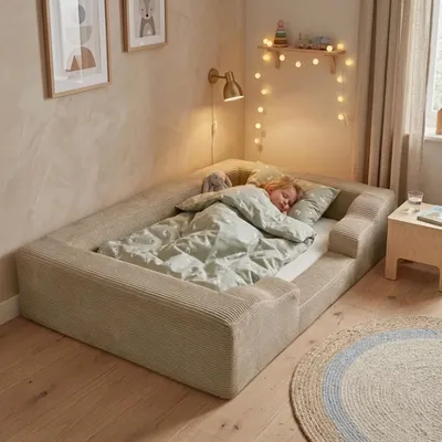 Wonder Space Lit de sol en mousse pour tout-petits – Cadre de transition doux du berceau au lit avec housse amovible et lavable en velours côtelé, base de lit en mousse à mémoire de forme pour enfants