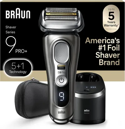 Braun Electric Razor for Men, Series 9 Pro 9465cc Wet & Dry Electric Foil Shaver with ProLift Beard Trimmer, Cleaning & Charging SmartCare Center, Head Shavers for Bald Men, Noble Metal