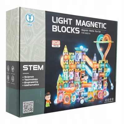 Stavebnice Velké 202 EL Svítící kuličkové dráhy Magnetic Tiles 3D Stem