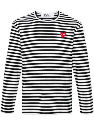 heart-patch striped T-shirt