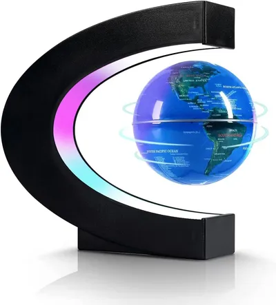 Flagest Magnetic Levitation Floating Globe, Levitating C Shape Globe with LED Lights for Education Home Office Desk Bookshelf Decor, Holiday Anniversary Christmas Creative Gift (3.3 Inches)
