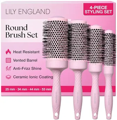 Lily England Set de 4 Cepillos Redondos Profesionales para Secador Rosa