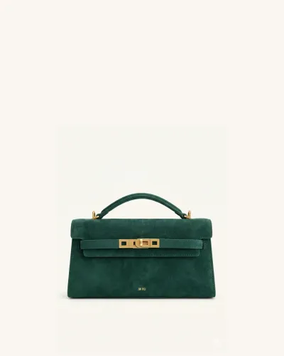 Noor Faux Suede Top Handle Bag - Forest Green