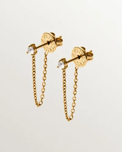 Pendientes largos de plata bañada en amarillo de 18k con topacios blancos y cadena - Aristocrazy - Oro
