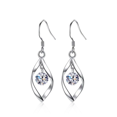 Twisted Water Drop Dangle Earrings Crystal Zircon S925 Silver