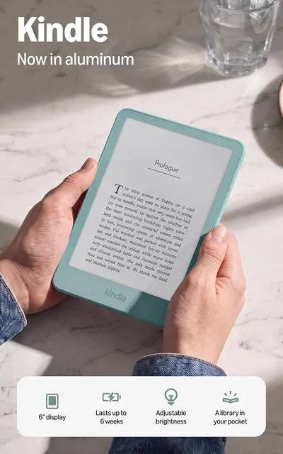Amazon Kindle 32GB (all-new), Thinner, new aluminum design, 6" display, Without Lockscreen Ads, Seaglass Green Aluminum