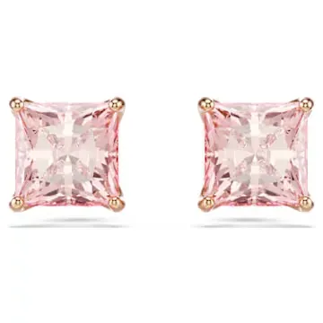 Stilla stud earrings, Square cut, Pink, 18K rose gold finish