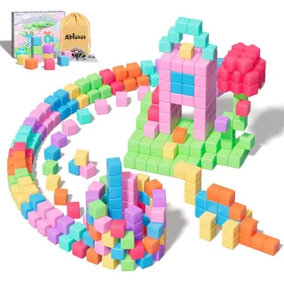 Apluses 100-Teiliges Magnetische Bausteine, Magnetbausteine, Magnetfliesenspielzeug, Montessori Spielzeug ab 3 Jahre, kreatives Lernspielzeug für den Außenbereich, Magnete Kinder